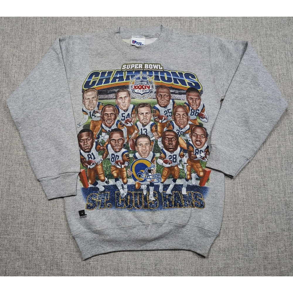 VINTAGE St. Louis Rams Sweatshirt Boys Large Gray NFL Super Bowl Pro Player 90s